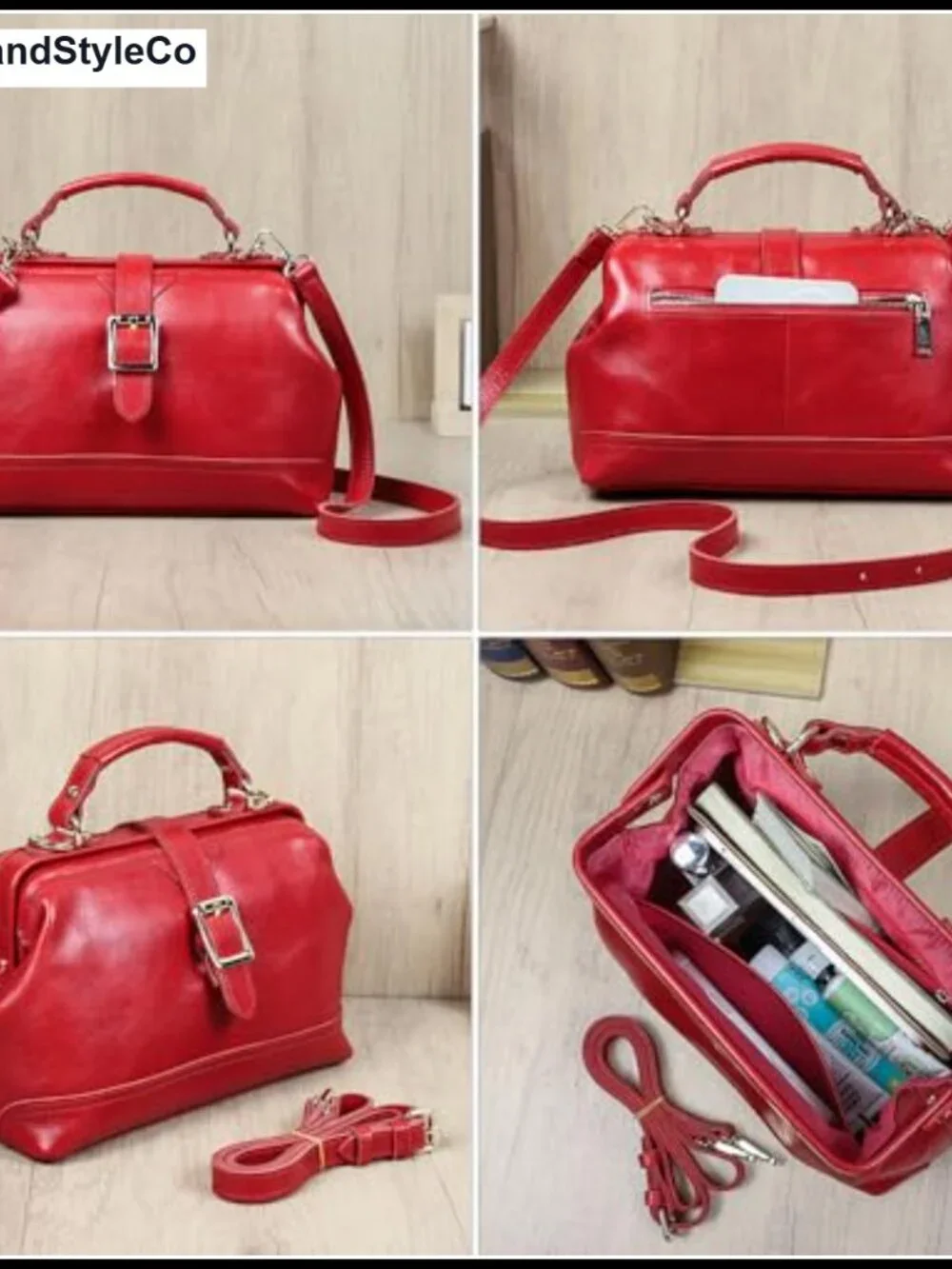Full Grain Leather Doctor Bag Purse Women Top Handle Vintage Handbag Shoulder
